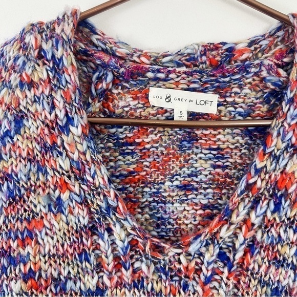 Lou & Grey Loft Red Blue Chunky Knit V Neck Sweater Wool Blend Womens Small - Picture 4 of 6
